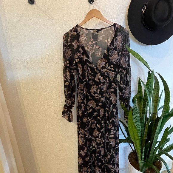 NWT Woman's Black, Flowy, Bohemian, FLoor Lenght, Long Sleeve Dress, Sizes M & S - Picture 3 of 5